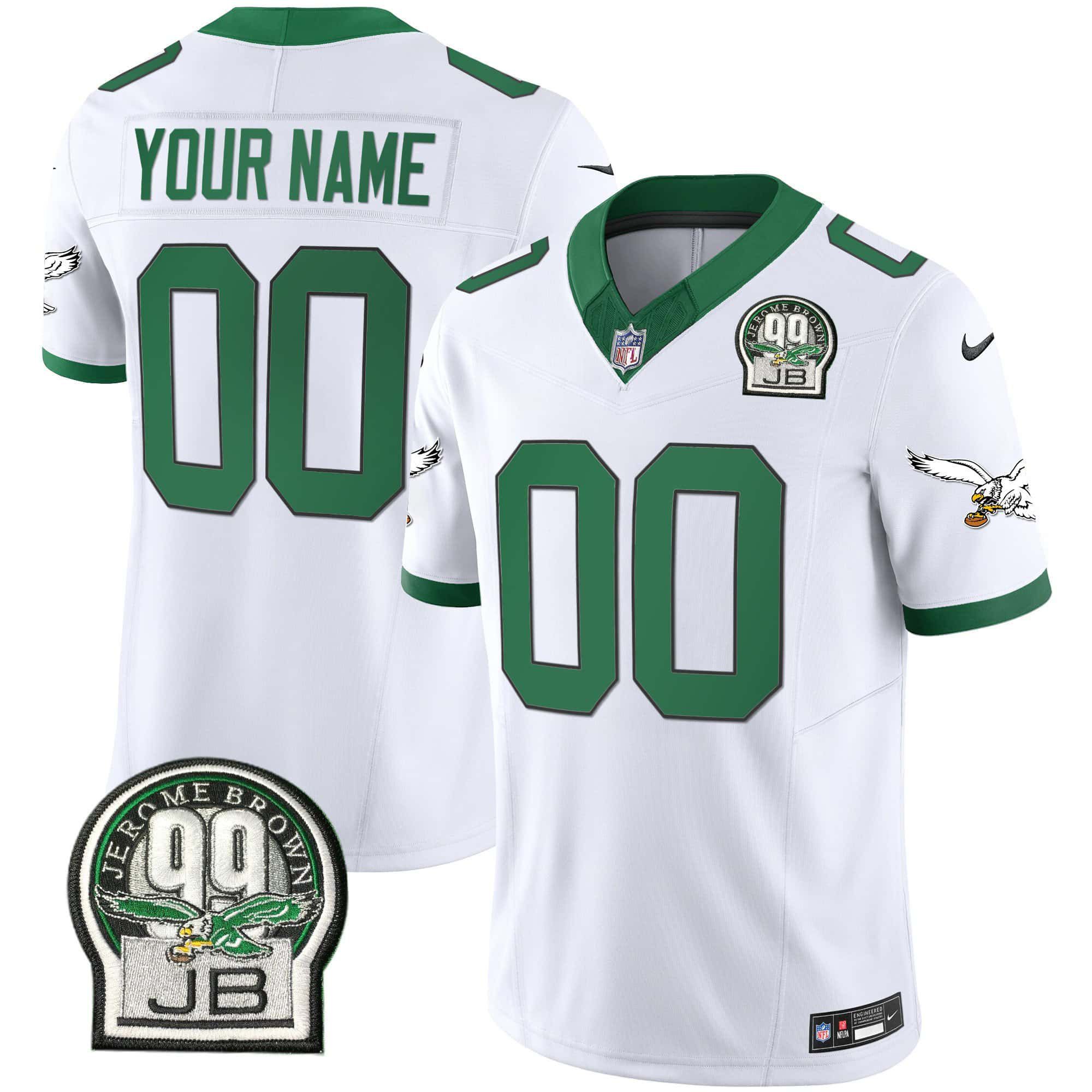 Men Philadelphia Eagles White 2024 Nike Jerome Brown Patch Alternate Custom NFL Jersey